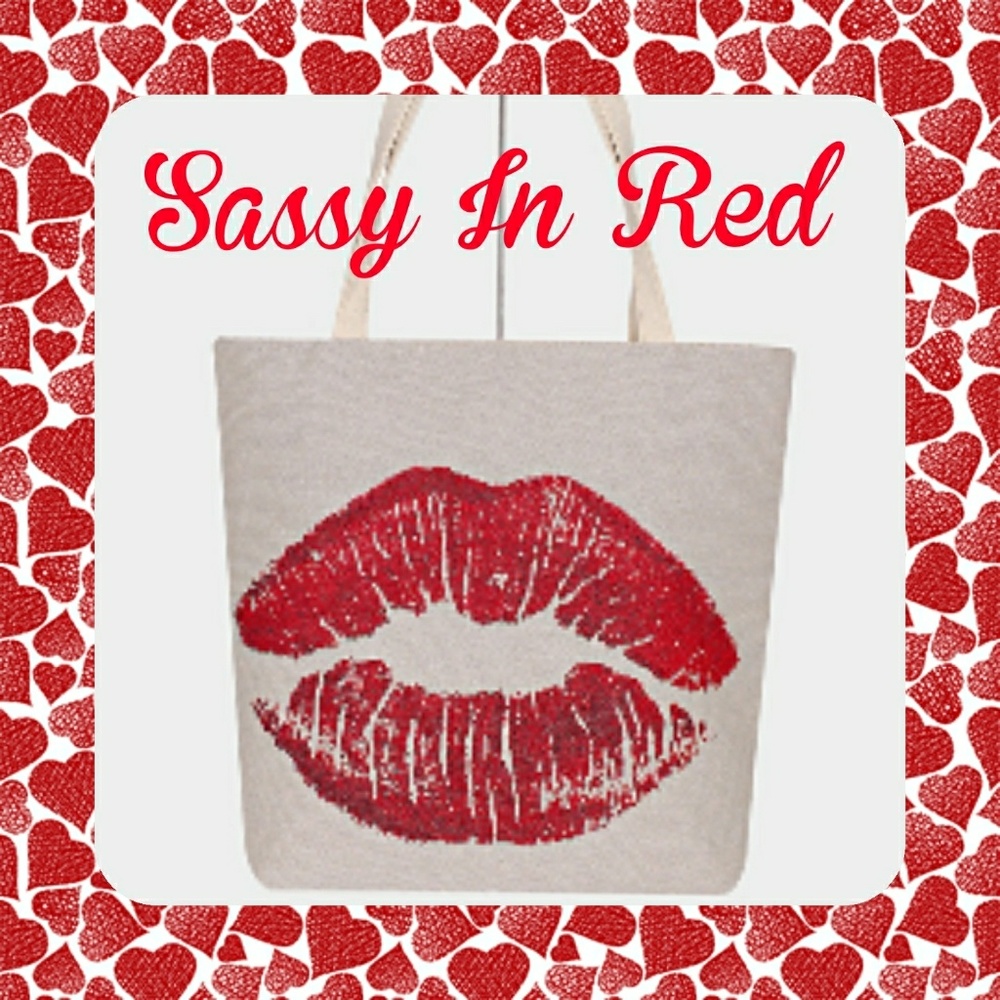 Red Lips Canvas Tote Bag